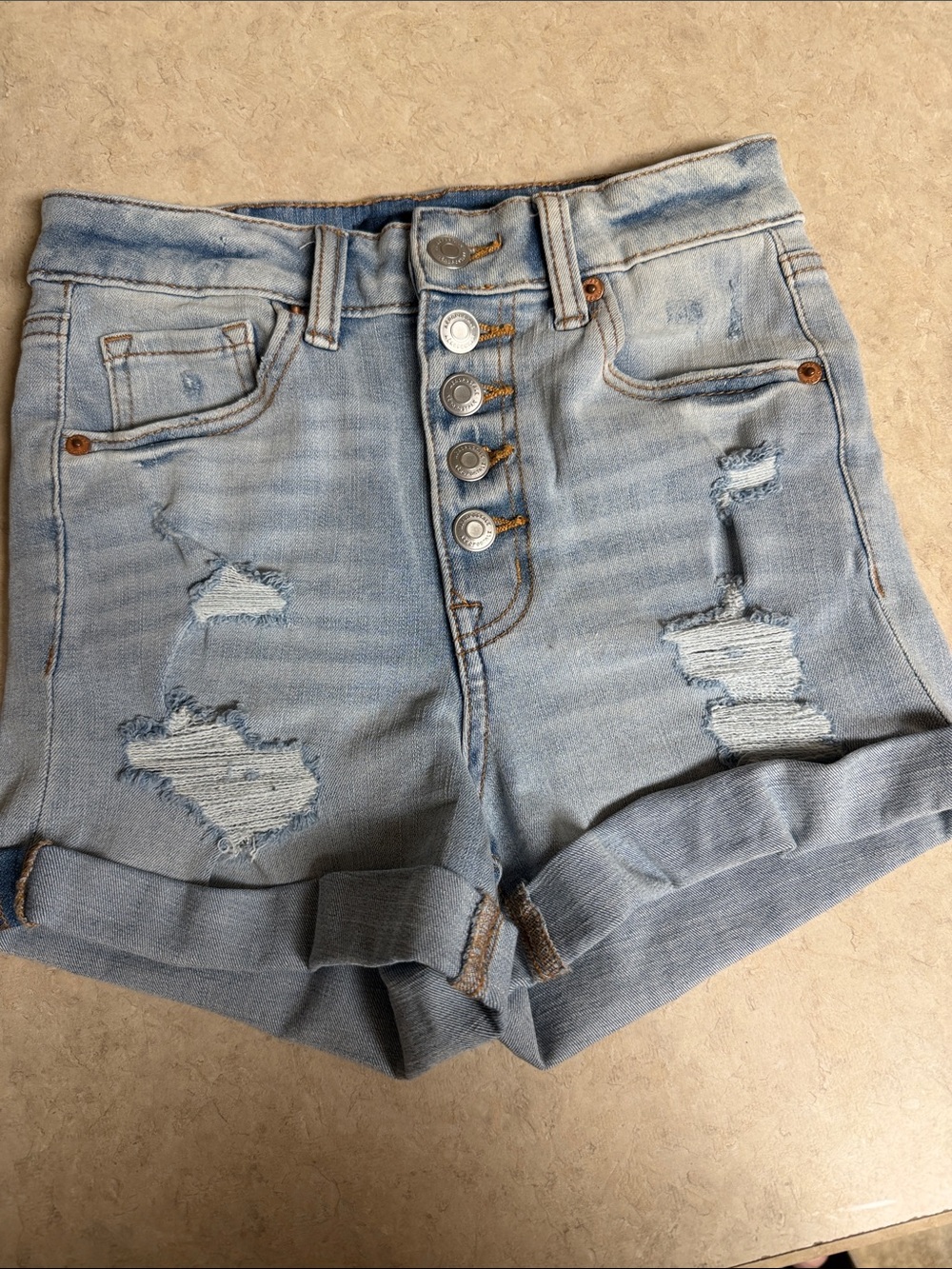 Aéropostale Light Blue Distressed High-Rise Denim Shorts